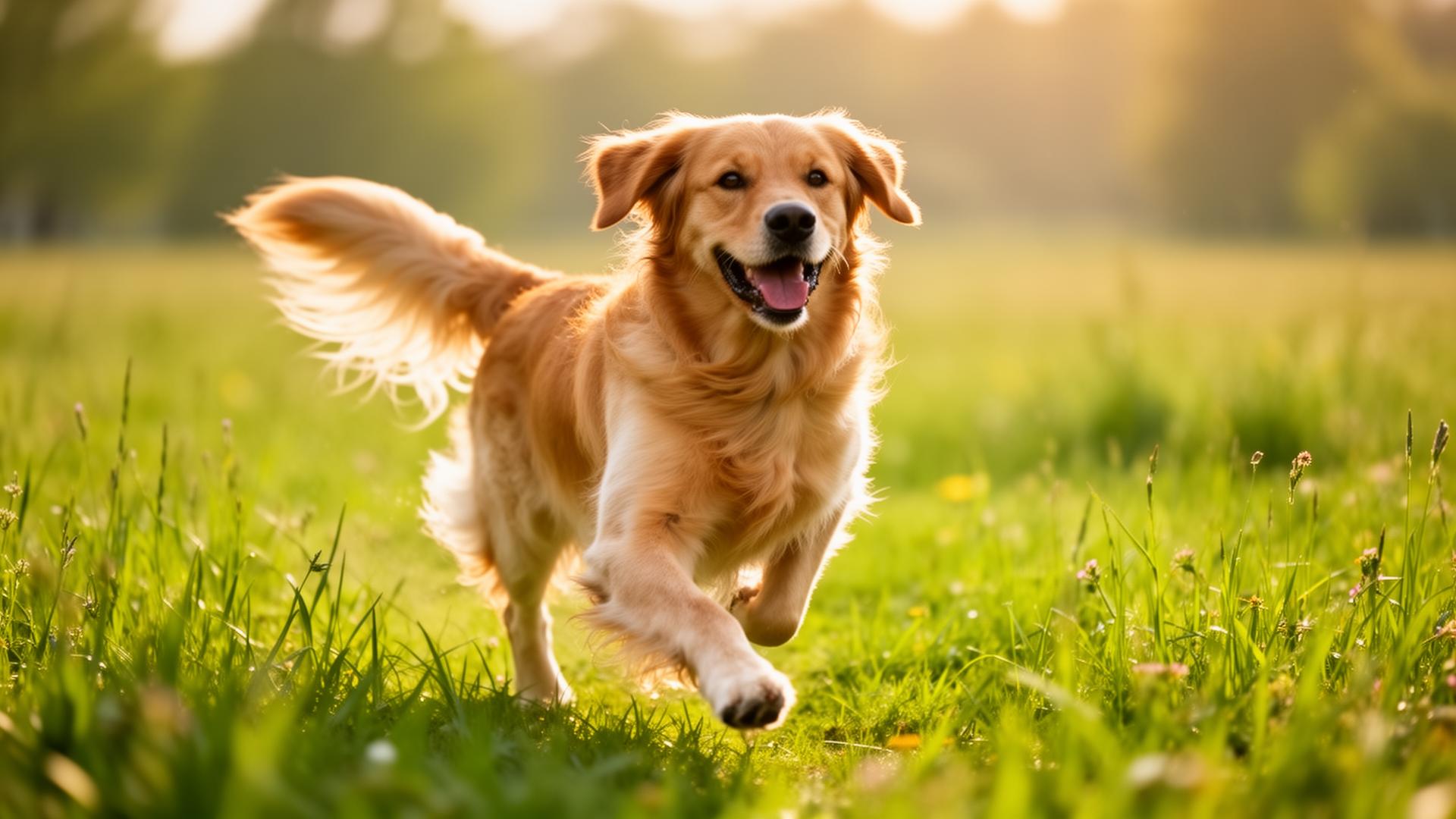 Cane felice in un prato